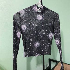 Sheer black moon and stars top